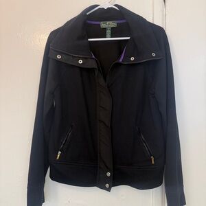 Lauren Ralph Lauren Active black full zip jacket Moto Style Mock Neck Jacket M